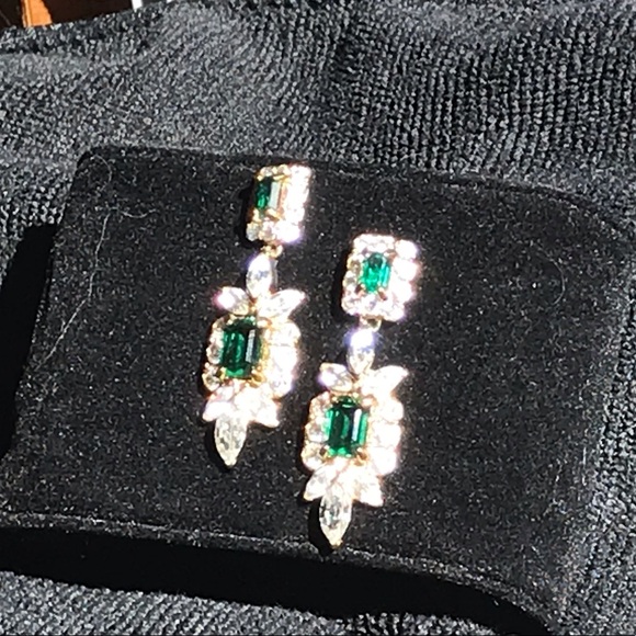 Faux emerald CZ drop earrings - Picture 2 of 4